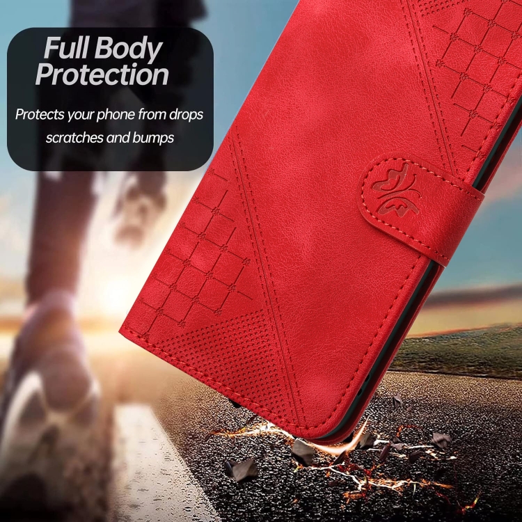 For Samsung Galaxy S22 5G YX0080 Grid Butterfly Embossed Pattern Flip Leather Phone Case with Lanyard(Red) For Samsung Galaxy S22 5G YX0080 Grid Butterfly Embossed Pattern Flip Leather Phone Case with Lanyard(Red)