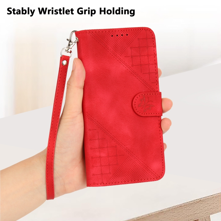 For Samsung Galaxy S22 5G YX0080 Grid Butterfly Embossed Pattern Flip Leather Phone Case with Lanyard(Red) For Samsung Galaxy S22 5G YX0080 Grid Butterfly Embossed Pattern Flip Leather Phone Case with Lanyard(Red)