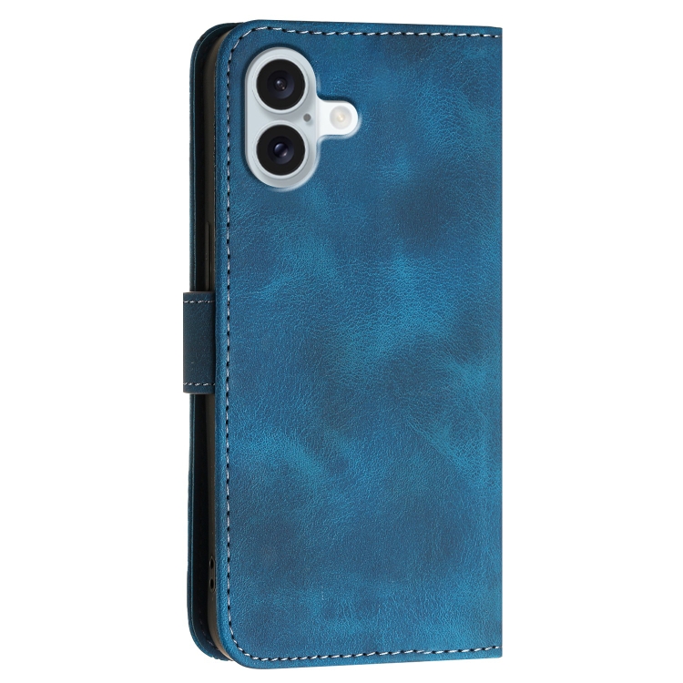 For iPhone 16 Plus YX0080 Grid Butterfly Embossed Pattern Flip Leather Phone Case with Lanyard(Dark Blue) For iPhone 16 Plus YX0080 Grid Butterfly Embossed Pattern Flip Leather Phone Case with Lanyard(Dark Blue)