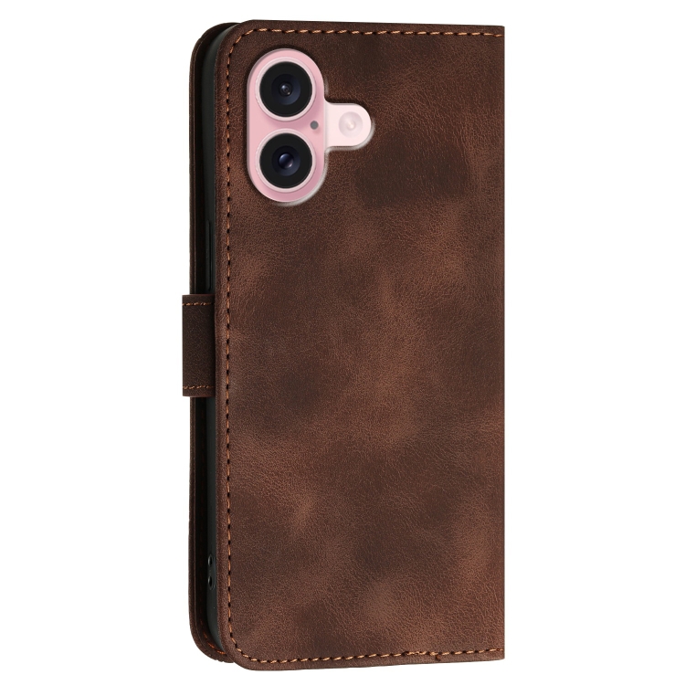 For iPhone 16 YX0080 Grid Butterfly Embossed Pattern Flip Leather Phone Case with Lanyard(Coffee)