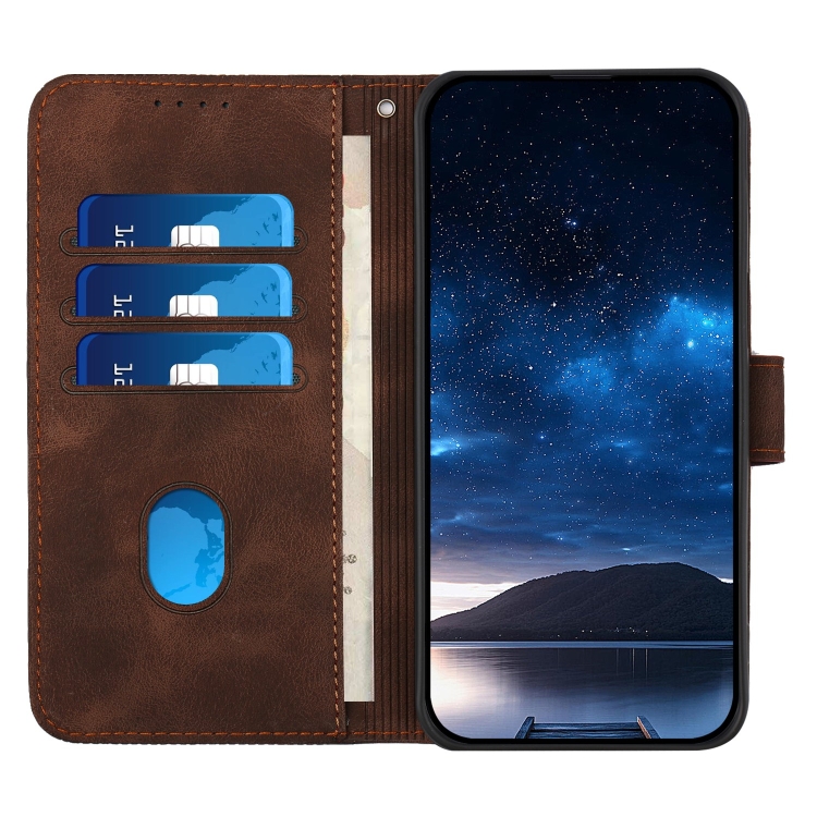 For iPhone 16 YX0080 Grid Butterfly Embossed Pattern Flip Leather Phone Case with Lanyard(Coffee)