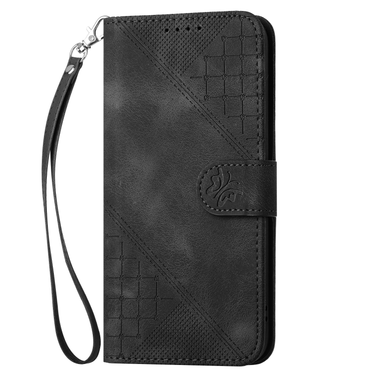 For iPhone 14 Plus YX0080 Grid Butterfly Embossed Pattern Flip Leather Phone Case with Lanyard(Black) For iPhone 14 Plus YX0080 Grid Butterfly Embossed Pattern Flip Leather Phone Case with Lanyard(Black)