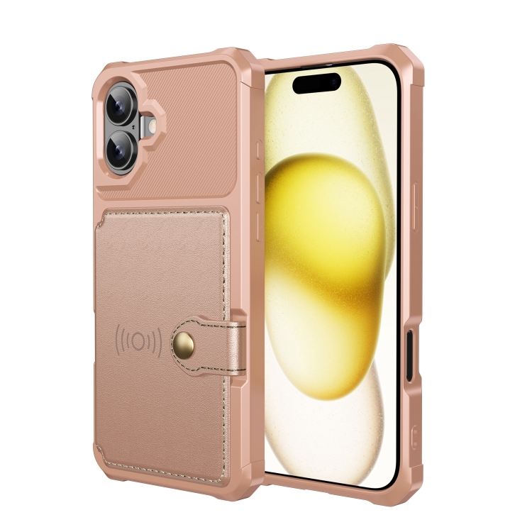 For iPhone 16 Magnetic Wallet Card Bag Leather Phone Case(Rose Gold) For iPhone 16 Magnetic Wallet Card Bag Leather Phone Case(Rose Gold)