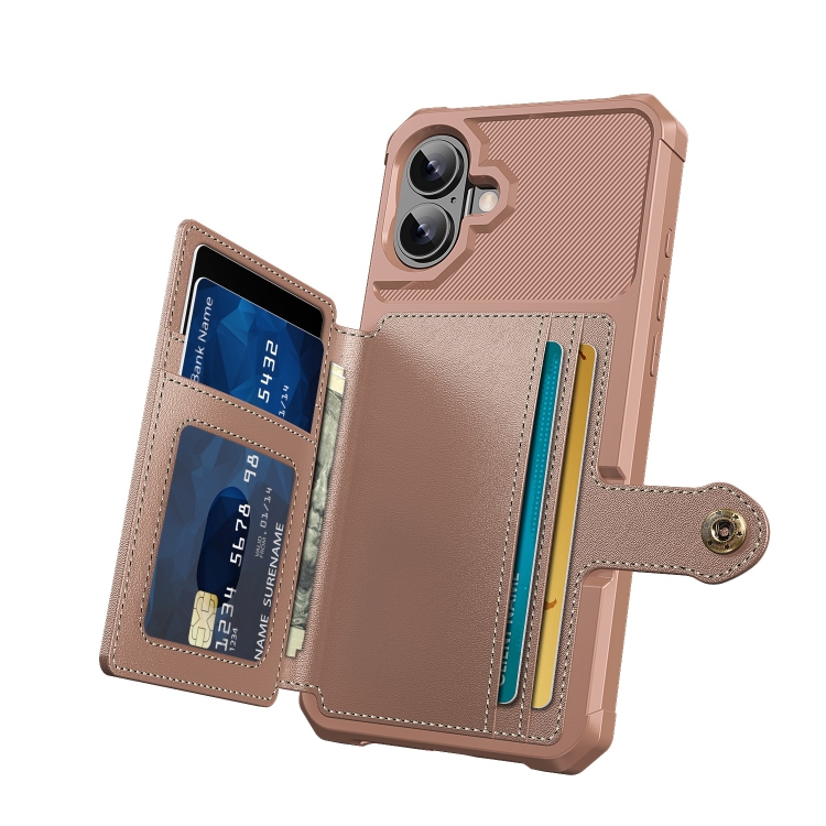For iPhone 16 Magnetic Wallet Card Bag Leather Phone Case(Rose Gold) For iPhone 16 Magnetic Wallet Card Bag Leather Phone Case(Rose Gold)