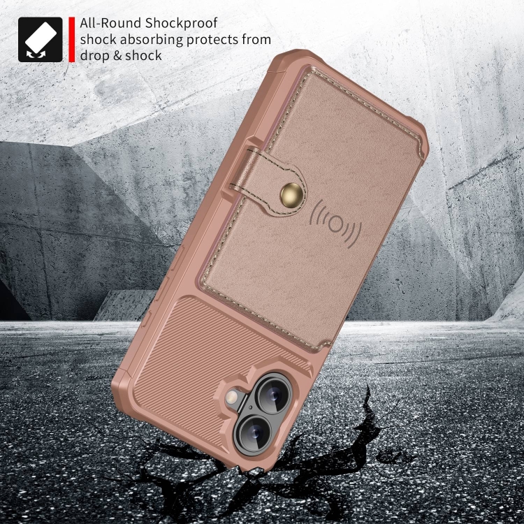 For iPhone 16 Magnetic Wallet Card Bag Leather Phone Case(Rose Gold) For iPhone 16 Magnetic Wallet Card Bag Leather Phone Case(Rose Gold)