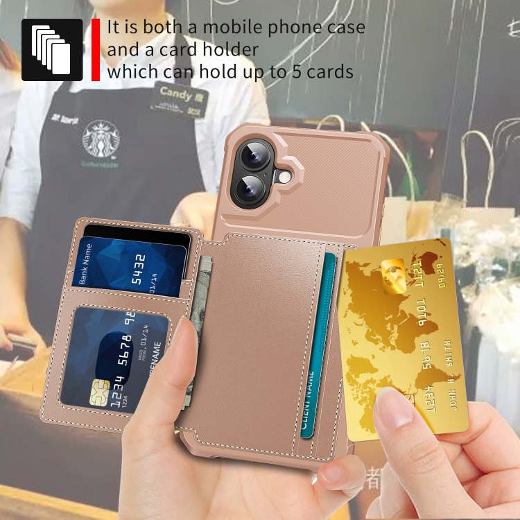 For iPhone 16 Magnetic Wallet Card Bag Leather Phone Case(Rose Gold) For iPhone 16 Magnetic Wallet Card Bag Leather Phone Case(Rose Gold)