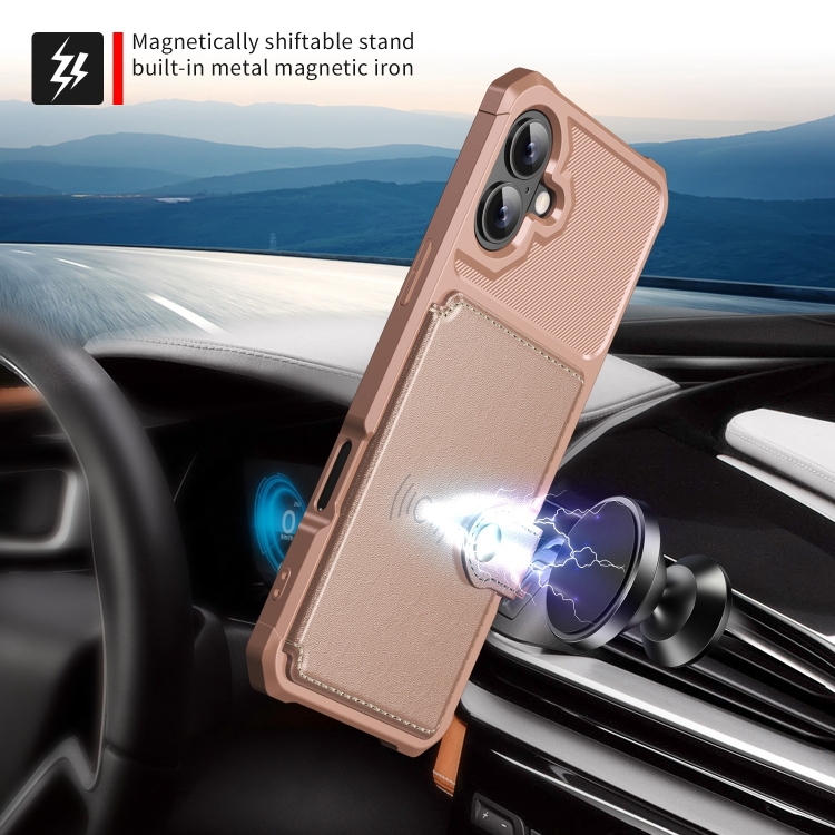 For iPhone 16 Magnetic Wallet Card Bag Leather Phone Case(Rose Gold) For iPhone 16 Magnetic Wallet Card Bag Leather Phone Case(Rose Gold)