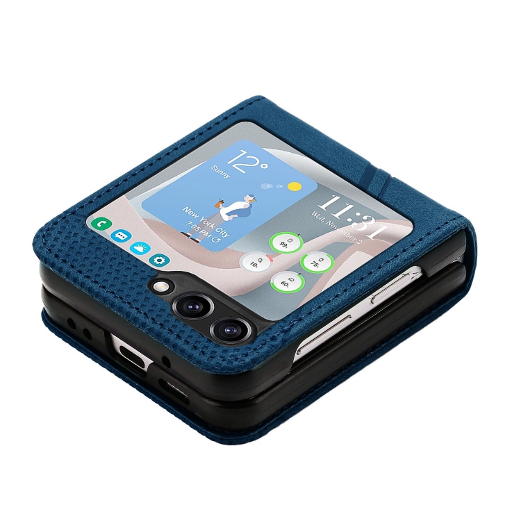 For Samsung Galaxy Z Flip5 Dream Triangle Folding Leather Phone Case with Lanyard(Blue) For Samsung Galaxy Z Flip5 Dream Triangle Folding Leather Phone Case with Lanyard(Blue)