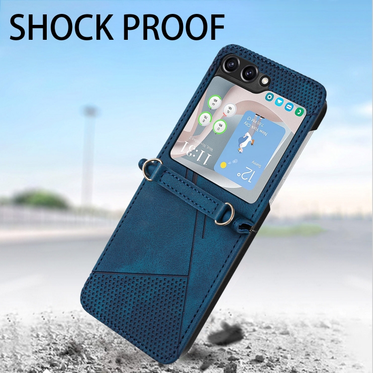 For Samsung Galaxy Z Flip5 Dream Triangle Folding Leather Phone Case with Lanyard(Blue) For Samsung Galaxy Z Flip5 Dream Triangle Folding Leather Phone Case with Lanyard(Blue)