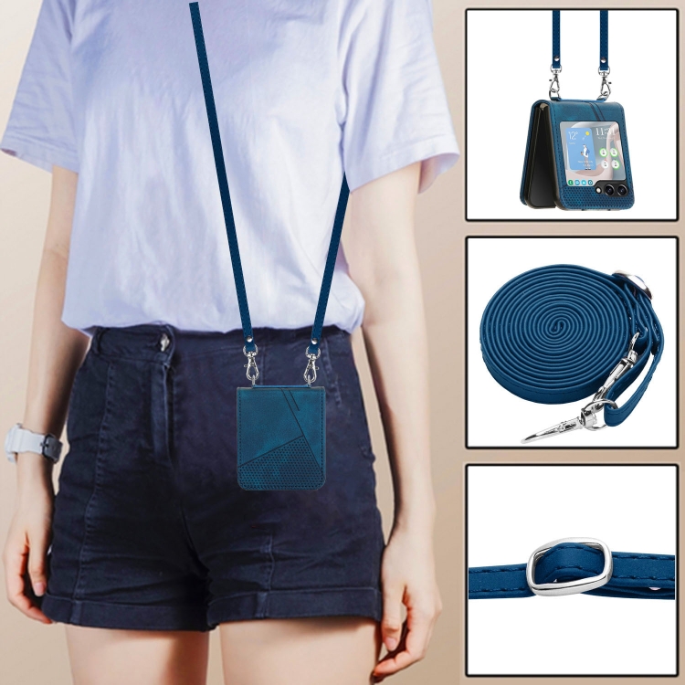 For Samsung Galaxy Z Flip5 Dream Triangle Folding Leather Phone Case with Lanyard(Blue) For Samsung Galaxy Z Flip5 Dream Triangle Folding Leather Phone Case with Lanyard(Blue)