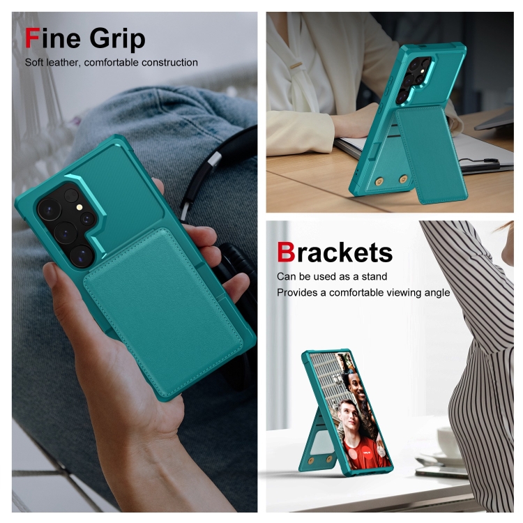 For Samsung Galaxy S24 Ultra 5G Vertical Flip Card Bag Holder Leather Phone Case(Cyan Green) For Samsung Galaxy S24 Ultra 5G Vertical Flip Card Bag Holder Leather Phone Case(Cyan Green)