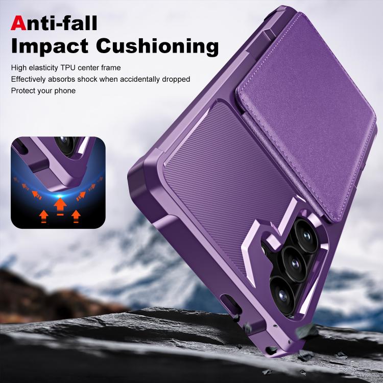 For Samsung Galaxy S24 FE 5G Vertical Flip Card Bag Holder Leather Phone Case(Purple) For Samsung Galaxy S24 FE 5G Vertical Flip Card Bag Holder Leather Phone Case(Purple)
