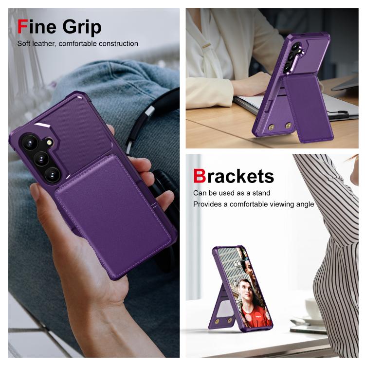 For Samsung Galaxy S24 FE 5G Vertical Flip Card Bag Holder Leather Phone Case(Purple) For Samsung Galaxy S24 FE 5G Vertical Flip Card Bag Holder Leather Phone Case(Purple)