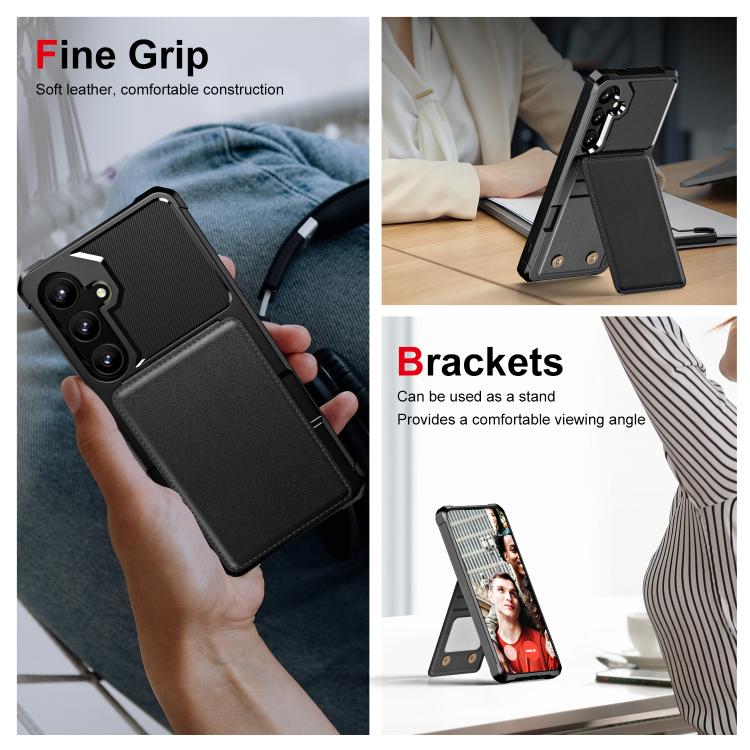 For Samsung Galaxy S25 5G Vertical Flip Card Bag Holder Leather Phone Case(Black) For Samsung Galaxy S25 5G Vertical Flip Card Bag Holder Leather Phone Case(Black)
