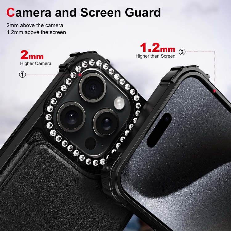 For iPhone 15 Pro Diamond Horizontal Card Bag Leather Phone Case(Black) For iPhone 15 Pro Diamond Horizontal Card Bag Leather Phone Case(Black)