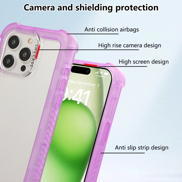 For iPhone 14 Pro Transparent Matte TPU Hybrid PC 3-in-1 Phone Case(Purple) For iPhone 14 Pro Transparent Matte TPU Hybrid PC 3-in-1 Phone Case(Purple)