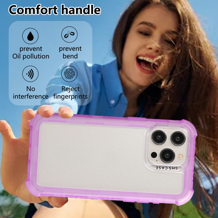 For iPhone 14 Pro Transparent Matte TPU Hybrid PC 3-in-1 Phone Case(Purple) For iPhone 14 Pro Transparent Matte TPU Hybrid PC 3-in-1 Phone Case(Purple)