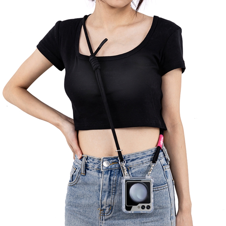 For Samsung Galaxy Z Flip6 GKK Airbag Hinge Full Coverage Phone Case with Crossbody Rope(Black)