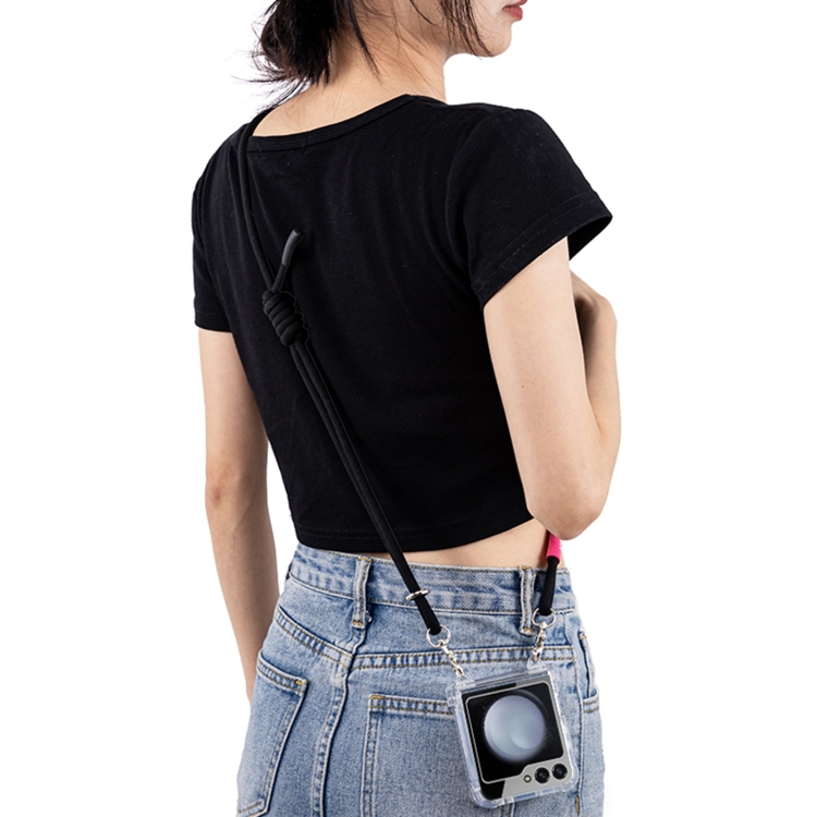 For Samsung Galaxy Z Flip6 GKK Airbag Hinge Full Coverage Phone Case with Crossbody Rope(Black)
