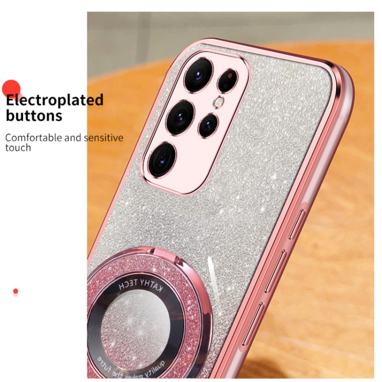 For Samsung Galaxy S24 Ultra 5G Plated Gradient Glitter Round Holder TPU Phone Case(Pink) For Samsung Galaxy S24 Ultra 5G Plated Gradient Glitter Round Holder TPU Phone Case(Pink)