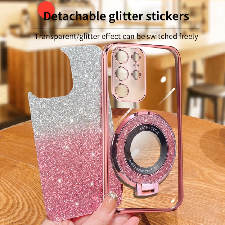 For Samsung Galaxy S22 Ultra 5G Plated Gradient Glitter Round Holder TPU Phone Case(Black) For Samsung Galaxy S22 Ultra 5G Plated Gradient Glitter Round Holder TPU Phone Case(Black)