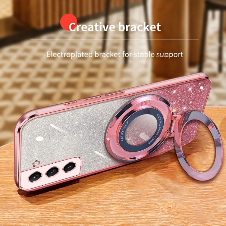 For Samsung Galaxy S22 5G Plated Gradient Glitter Round Holder TPU Phone Case(Black)