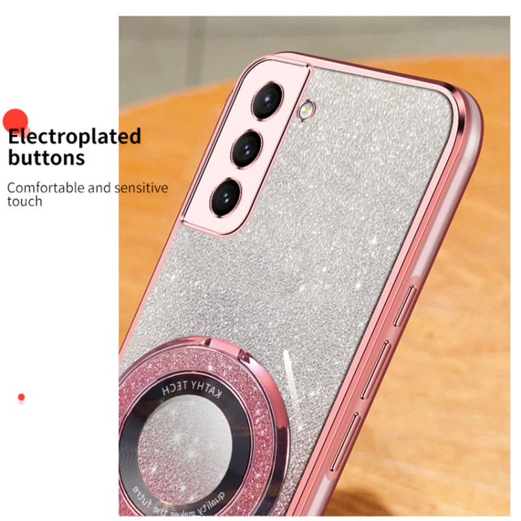 For Samsung Galaxy S22 5G Plated Gradient Glitter Round Holder TPU Phone Case(Black)