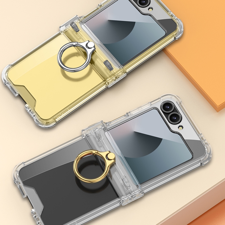 For Samsung Galaxy Z Flip6 GKK Clear Airbag Hinge Full Coverage Phone Case with Ring / Metal Chain(Silver) For Samsung Galaxy Z Flip6 GKK Clear Airbag Hinge Full Coverage Phone Case with Ring / Metal Chain(Silver)