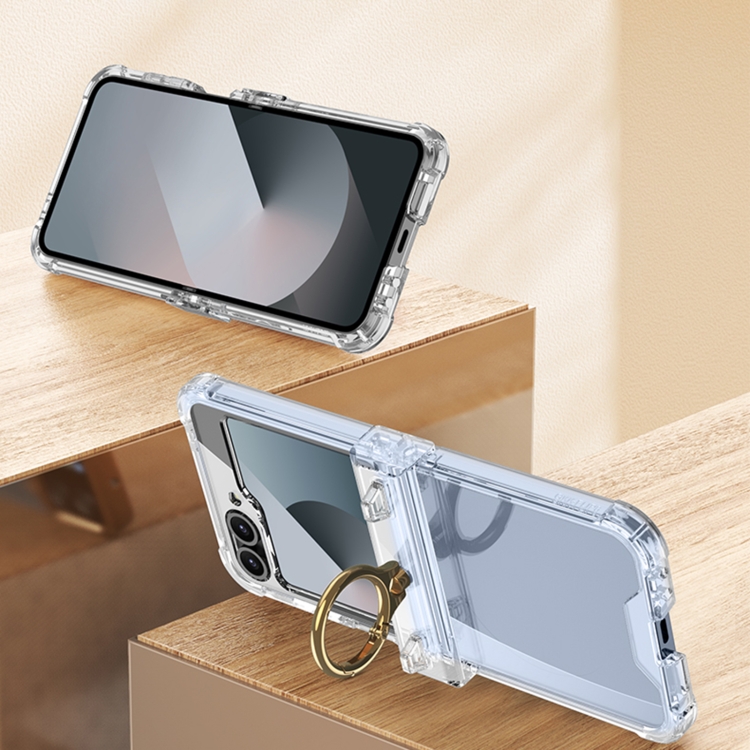 For Samsung Galaxy Z Flip6 GKK Clear Airbag Hinge Full Coverage Phone Case with Ring / Metal Chain(Silver) For Samsung Galaxy Z Flip6 GKK Clear Airbag Hinge Full Coverage Phone Case with Ring / Metal Chain(Silver)