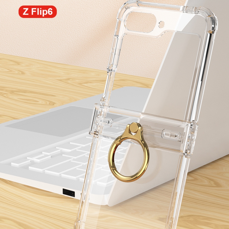 For Samsung Galaxy Z Flip6 GKK Clear Airbag Hinge Full Coverage Phone Case with Ring / Metal Chain(Silver) For Samsung Galaxy Z Flip6 GKK Clear Airbag Hinge Full Coverage Phone Case with Ring / Metal Chain(Silver)
