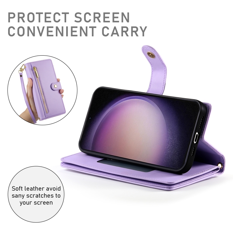 For Samsung Galaxy S23 5G Nine Card-slot Zipper Wallet Bag Leather Phone Case(Purple) For Samsung Galaxy S23 5G Nine Card-slot Zipper Wallet Bag Leather Phone Case(Purple)