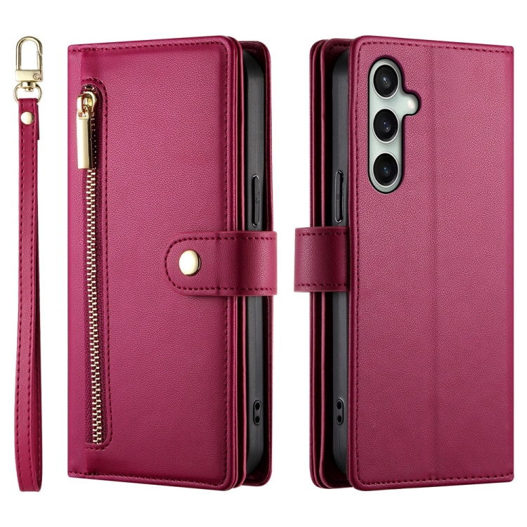 For Samsung Galaxy S24 FE 5G Nine Card-slot Zipper Wallet Bag Leather Phone Case(Red) For Samsung Galaxy S24 FE 5G Nine Card-slot Zipper Wallet Bag Leather Phone Case(Red)