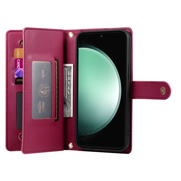 For Samsung Galaxy S24 FE 5G Nine Card-slot Zipper Wallet Bag Leather Phone Case(Red) For Samsung Galaxy S24 FE 5G Nine Card-slot Zipper Wallet Bag Leather Phone Case(Red)