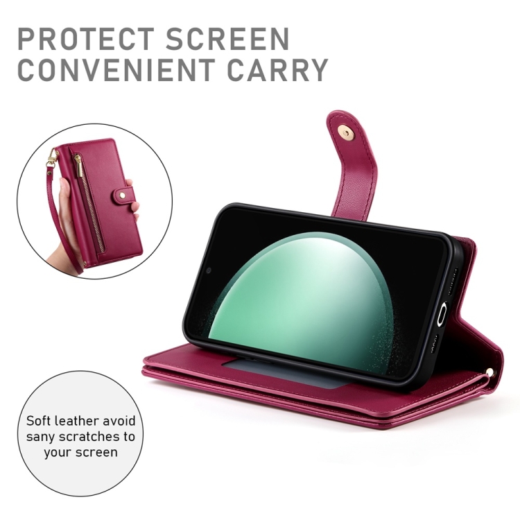 For Samsung Galaxy S24 FE 5G Nine Card-slot Zipper Wallet Bag Leather Phone Case(Red) For Samsung Galaxy S24 FE 5G Nine Card-slot Zipper Wallet Bag Leather Phone Case(Red)