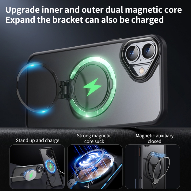 For iPhone 16 Double Ring MagSafe Magnetic Holder Phone Case(Matte Grey) For iPhone 16 Double Ring MagSafe Magnetic Holder Phone Case(Matte Grey)