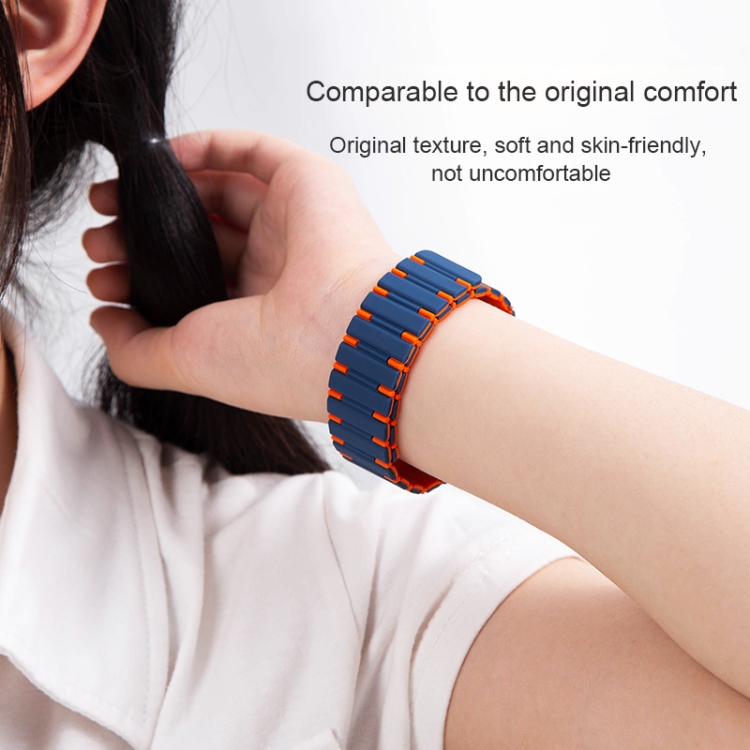 Correa de silicona magnetica de dos colores para Apple Watch Series 3 de 42 mm azul medianoche y naranja