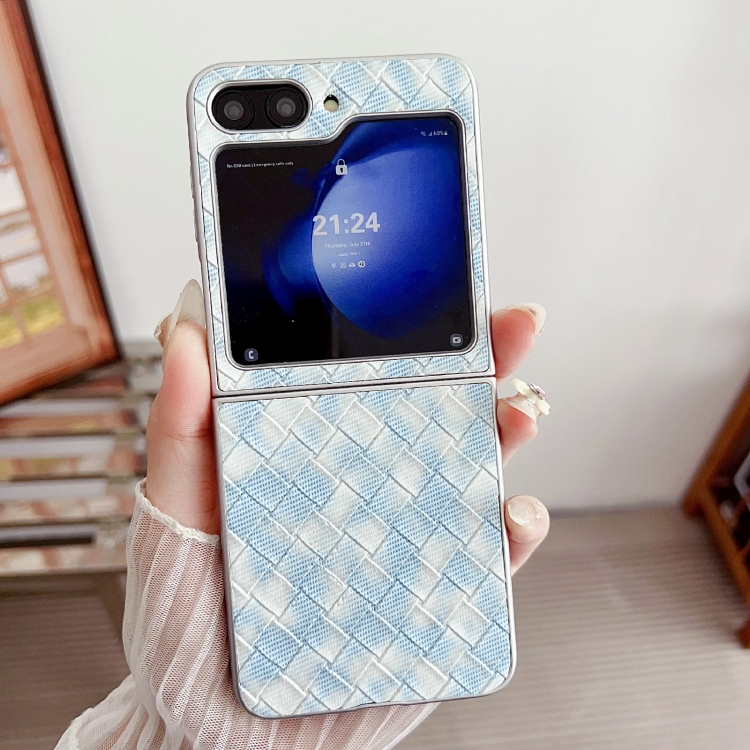 For Samsung Galaxy Z Flip5 Colorful Woven Pattern Full Coverage Phone Case(Blue) For Samsung Galaxy Z Flip5 Colorful Woven Pattern Full Coverage Phone Case(Blue)