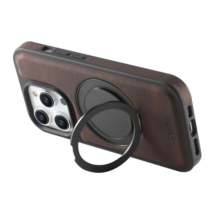 For iPhone 15 Plus / 14 Plus Denior A14 Skin Feel Rotating Holder MagSafe Phone Case(Brown) For iPhone 15 Plus / 14 Plus Denior A14 Skin Feel Rotating Holder MagSafe Phone Case(Brown)