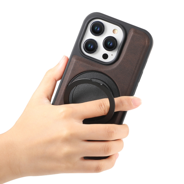 For iPhone 15 Plus / 14 Plus Denior A14 Skin Feel Rotating Holder MagSafe Phone Case(Brown) For iPhone 15 Plus / 14 Plus Denior A14 Skin Feel Rotating Holder MagSafe Phone Case(Brown)