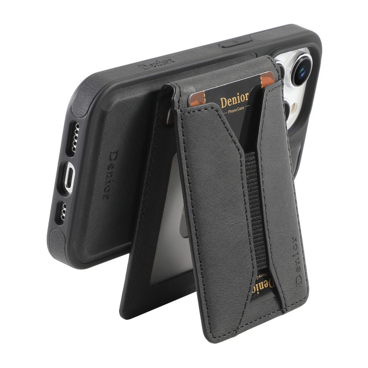 For iPhone 15 Plus / 14 Plus Denior D18 Skin Feel Rotating Holder MagSafe Detachable Card Slot Phone Case(Black) For iPhone 15 Plus / 14 Plus Denior D18 Skin Feel Rotating Holder MagSafe Detachable Card Slot Phone Case(Black)