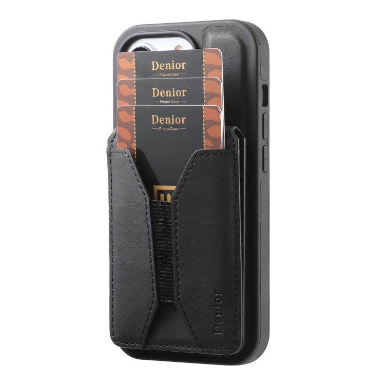 For iPhone 16 Plus Denior D18 Skin Feel Rotating Holder MagSafe Detachable Card Slot Phone Case(Black) For iPhone 16 Plus Denior D18 Skin Feel Rotating Holder MagSafe Detachable Card Slot Phone Case(Black)