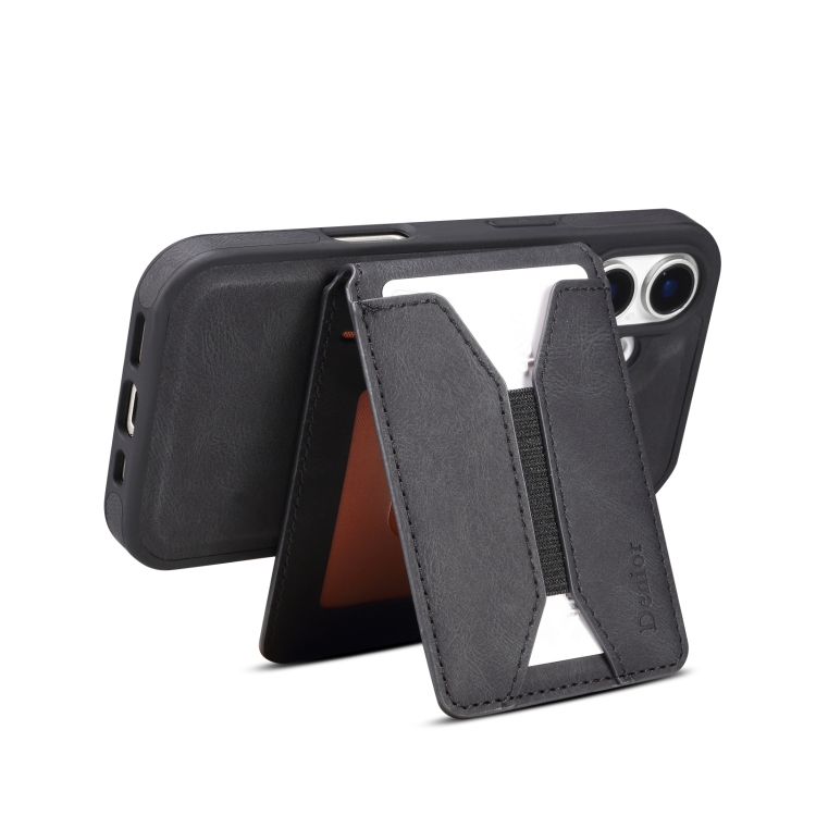 For iPhone 16 Plus Denior D18 Skin Feel Rotating Holder MagSafe Detachable Card Slot Phone Case(Black) For iPhone 16 Plus Denior D18 Skin Feel Rotating Holder MagSafe Detachable Card Slot Phone Case(Black)