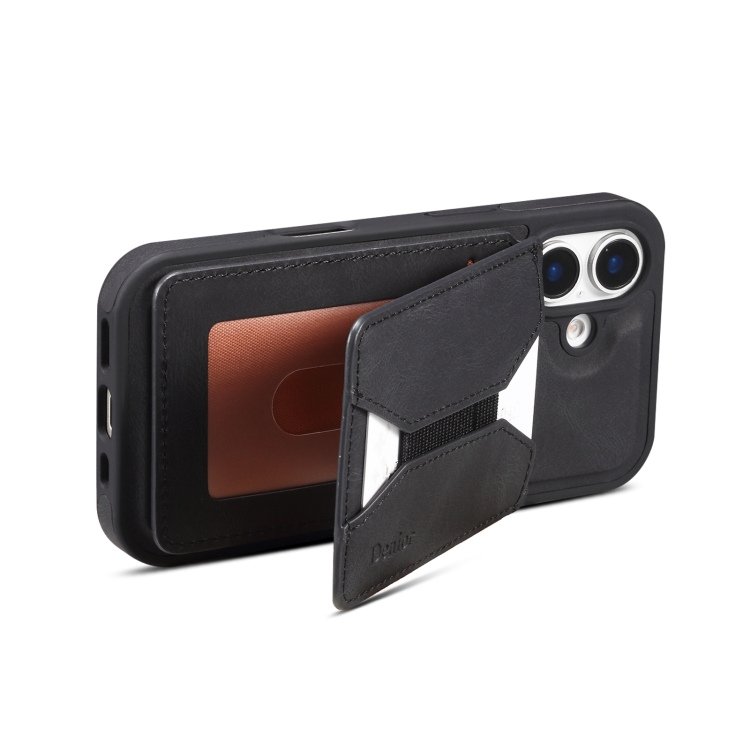 For iPhone 16 Plus Denior D18 Skin Feel Rotating Holder MagSafe Detachable Card Slot Phone Case(Black) For iPhone 16 Plus Denior D18 Skin Feel Rotating Holder MagSafe Detachable Card Slot Phone Case(Black)