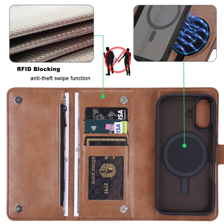 For iPhone 16 ViLi GVS Series MagSafe Magnetic RFID Leather Phone Case(Brown) For iPhone 16 ViLi GVS Series MagSafe Magnetic RFID Leather Phone Case(Brown)