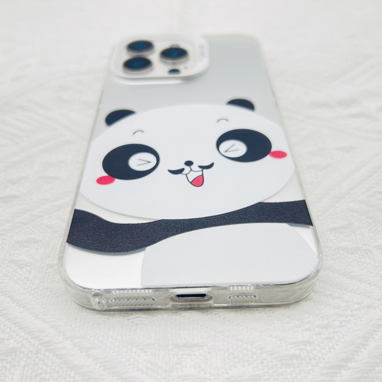 For iPhone 15 Pro Cartoon Panda TPU Hybrid PC Phone Case(Wink Panda)