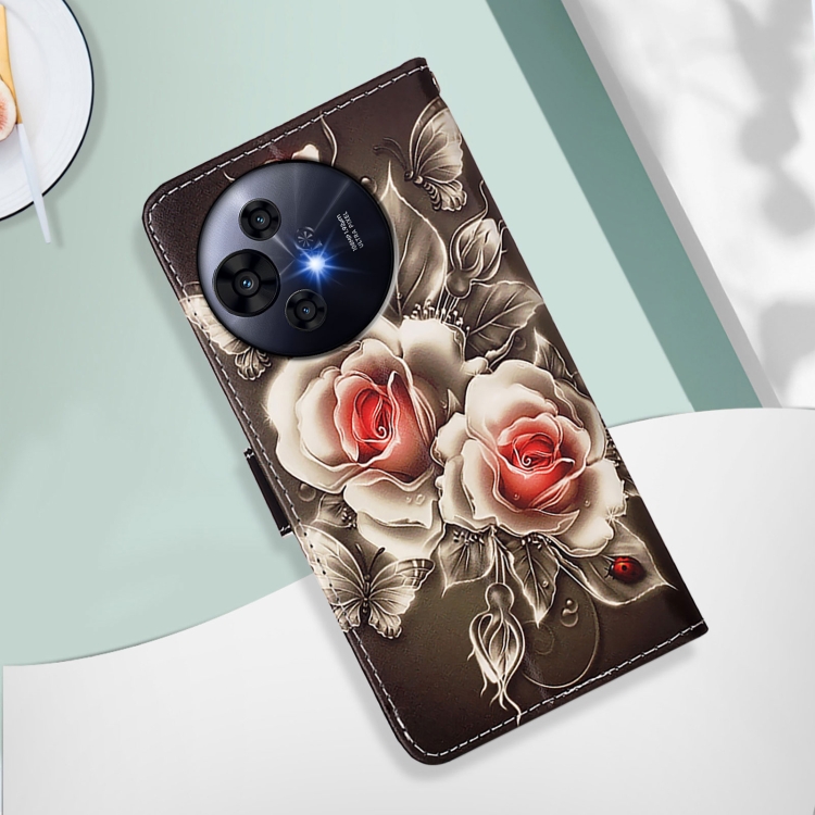 For TCL 50 Pro NxtPaper Colored Drawing Pattern Plain Weave Leather Phone Case(Roses On Black)