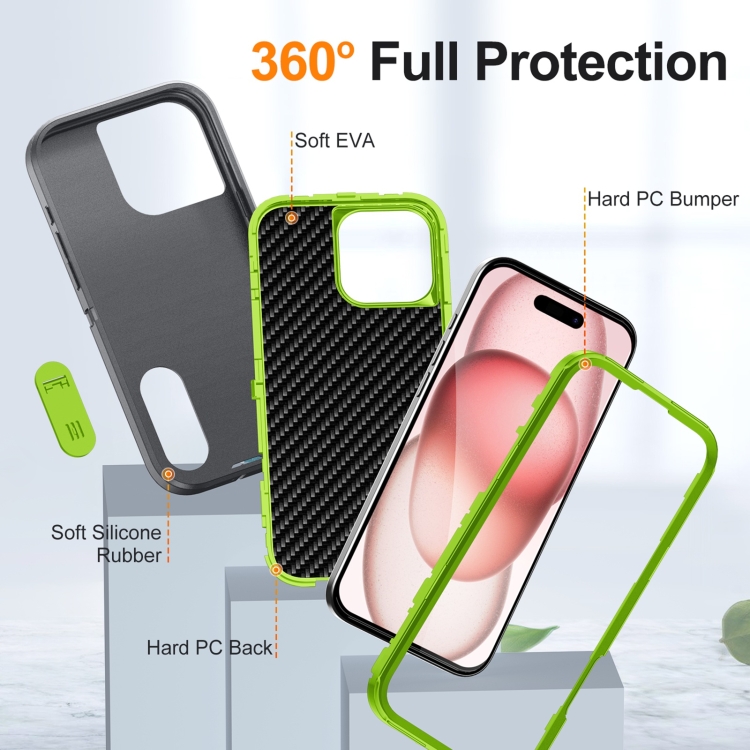 For iPhone 16 Pro Rugged PC + Silicone Phone Case with Holder(Grey+Fresh Green) For iPhone 16 Pro Rugged PC + Silicone Phone Case with Holder(Grey+Fresh Green)