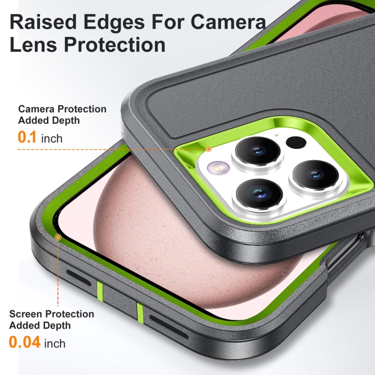 For iPhone 16 Pro Rugged PC + Silicone Phone Case with Holder(Grey+Fresh Green) For iPhone 16 Pro Rugged PC + Silicone Phone Case with Holder(Grey+Fresh Green)