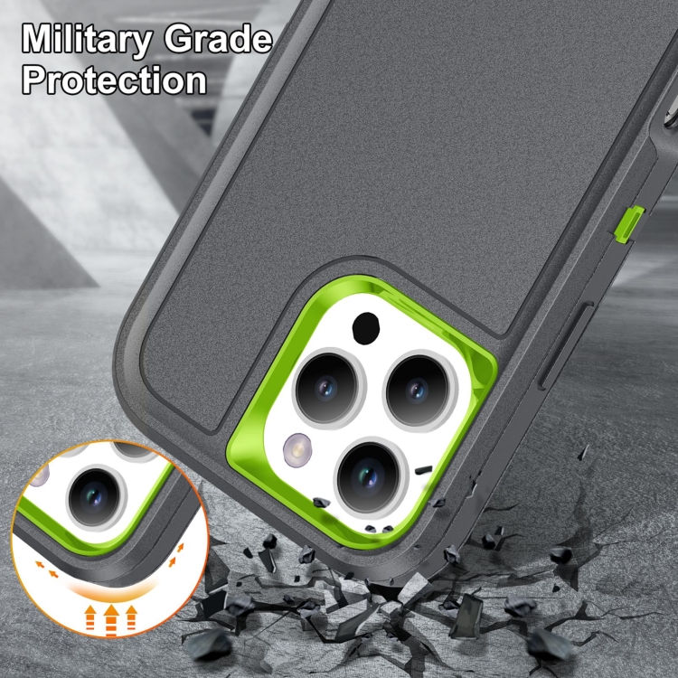 For iPhone 16 Pro Rugged PC + Silicone Phone Case with Holder(Grey+Fresh Green) For iPhone 16 Pro Rugged PC + Silicone Phone Case with Holder(Grey+Fresh Green)