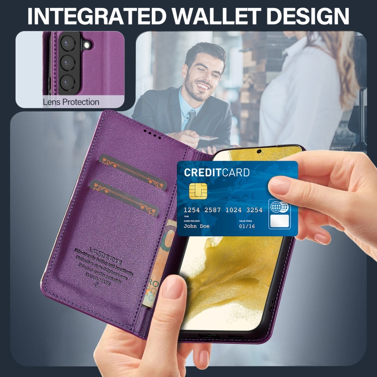 For Samsung Galaxy S21 5G LC.IMEEKE L1 Series Frosted Fine Texture PU Phone Case(Purple) For Samsung Galaxy S21 5G LC.IMEEKE L1 Series Frosted Fine Texture PU Phone Case(Purple)
